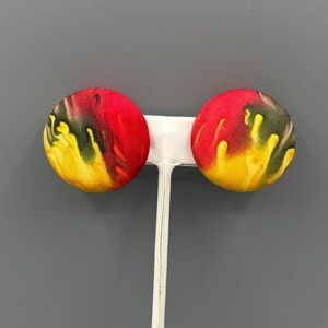 Vibrant Red and Yellow Silk Button Earrings JP324  2/$10